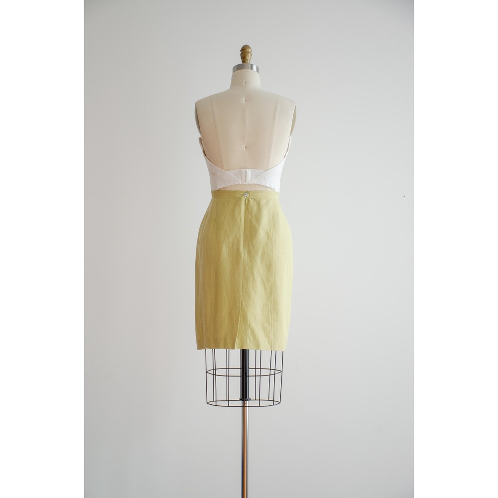 Ann Pinkerton Mini Skirt Vintage 90s Silk Linen M Green Chartreuse Pockets - Picture 5 of 5